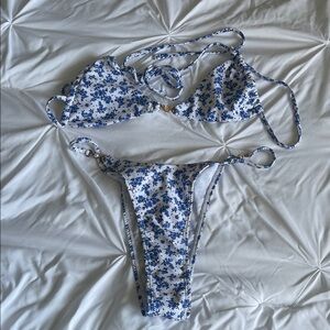 Blue Floral Tie-Strap Bikini Set - Women’s